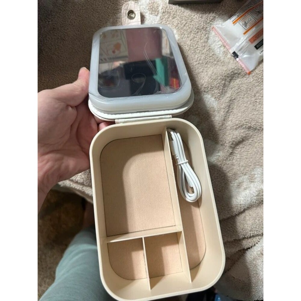 LED mirror makeup jewelry box cream faux leather